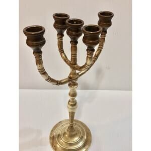Vintage Brass 5 Arm Candelabra Traditional Neoclassical Curved Holder -Bronze